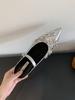 Altura Interna Aumentada Strass Francês Laço Bico Meia Pantufa Calçado Exterior Sapatos Femininos 2025 Verão Novo Sandálias de Bico Fino