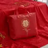 Bolsa de Edredom de Algodão Vermelho Mais Vendida para Casamentos, Bolsa de Armazenamento de Edredom para Dote Festivo, Conjunto de Quatro Peças Estilo Chinês