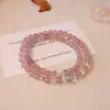 Pulsera de Cristal de Fresa Natural y Cristal Blanco con Forma de Estrella y Luna para Mujer, Pulsera de Perlas Multicapa para Mujer, Pulsera de Cristal Exquisita y Única