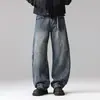 Marca de moda estilo americano, jeans de mezclilla desgastados, estilo de pierna recta para hombre, nueva colección de otoño 2026, pantalones largos ligeros de pierna ancha, modernos