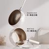 Olla Grande de Titán Blanco para Barriga Antiadherente Cerámica con Titanio Cero Flúor Sartén para Freír Doméstica Gas Inducción Cocina Universal Fondo Plano Wok