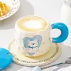 Taza de cerámica de cachorro lindo con tapa y cuchara, regalo de cumpleaños para niños, niñas, parejas, taza de desayuno al por mayor