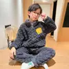 Otoño e Invierno Franela Solapa Forro Polar Botones Ropa de Casa para Niños Traje de Dibujos Animados Pijama de Niños Terciopelo de Coral Engrosado