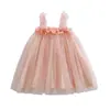 Vestido de Tul Estilo Dulce Niña con Flores Tridimensionales 2026 Estilo Verano Vestido de Playa con Tirantes Vestido de Princesa para Bebé Vestido Abullonado
