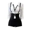 Puro Desejo Roupa de Trabalho Estilo Secretária Elegante Senhora Camisa Listrada Top Shorts com Suspensório Slim-Fit Conjunto de Duas Peças Roupa Feminina Sexy