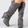 Botas de mujer de fábrica para comercio exterior, tallas 40-44, tacón alto, cálidas, talla grande, botas de caña alta