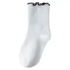 Calcetines de Media Pantorrilla para Niños Estilo Primavera/Otoño Algodón Peinado Encaje Bebé Puño Suelto Borde Fruncido Calcetines para Niños