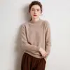 Caxemira Macia e Aconchegante Feminina Gola Média Solta Cor Sólida Estilo Delicado Simples Quente Outono e Inverno Nova Camiseta Base