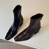 Primer encuentro: Botines elásticos negros de tacón alto grueso, con punta cuadrada, suaves y de corte ajustado para mujer, un nuevo diseño de nicho y elegante, versátiles