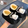 Pantuflas de algodón de invierno para niños Sanrio, unisex, cálidas y forradas de felpa, impermeables, con diseño de Kuromi, estilo bebé con talón cerrado