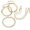 Conjunto de Pulseiras de Clipe de Papel Estilo Boêmio Transfronteiriço Europeu e Americano com Contas Douradas Tendência Doce e Cool Empilhável Joia de Mão Feminina para Mulheres