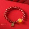[Fuyuan] Pulsera Original de Arena Imperial Mineral con Alto Contenido de Cinabrio, Cera de Abejas y Cuentas de Calabaza, Pulsera Creativa de un Solo Círculo para Mujer
