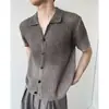 Camiseta de Tricô Manga Curta Degradê Desgastada Estilo Old Money Masculina Retro Americano Preguiçoso Gola Polo Cardigã Vazado Peça de Roupa