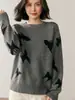 Suéter de Cachemira de Cuello Redondo para Mujer Otoño e Invierno, Jacquard de Mariposa Holgado Aspecto Adelgazante Versátil Suéter de Punto para Base Ropa Interior Sencilla