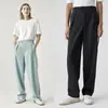 Yuran 26 Estilo Nuevo de Principios de Primavera Mezcla de Lana Teñida con Hilo de Lana Pantalones Casuales a Medida con Pliegues Largos hasta el Suelo con Botones de Cuerno