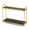 Estante de Almacenamiento de Vidrio de Doble Capa Negro y Dorado Organizador de Cosméticos para Tocador de Baño Estante Organizador de Escritorio de Hierro Dorado