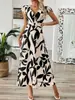 Ropa de Mujer Transfronteriza Europea y Americana de Amazon Estilo Bohemio Vestido Floral de Cintura Alta con Abertura Vestido Midi con Caída