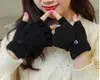 Celebridad de internet nuevo otoño e invierno medio dedo con solapa estudiante cálido engrosado con forro polar guantes de punto de dedo descubierto