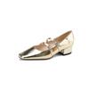 Francês elegante salto grosso dedo quadrado dedo duas peças de corte baixo Mary Jane sapatos de camada única 2023 primavera cheia de couro estilo coreano sapatos de camada única