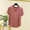 Camiseta modal de manga curta feminina estilo coreano solta gola redonda costura fina barra irregular camiseta básica top esportivo casual