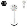 Disponibilidad del Fabricante F136 Aleación de Titanio G23 Cerámica Bola Llena de Diamante 0.9 Rosca Interna Joyería para Piercings Aretes Labret