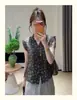 Blusa sin mangas de alta gama, vintage, abotonada, estampada, con cuello en V y volantes para mujer, nuevo estilo de verano, elegante y estilizada, top versátil