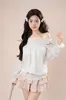 Ahora Disponible: Conjunto vintage de lunares sin hombros, conjunto de dos piezas de top y falda de estilo japonés, limpio y suave, para figuras petite en otoño