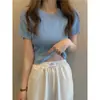 Camiseta Slim de Manga Corta 2025 Nueva Camisa Estilo Francés de Alta Gama Estilo Extranjero Top Corto Ajustado de Seda de Hielo para Mujer Verano