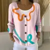 Sudadera con Botones de Cuello en V de Nuevo Estilo Transfronteriza de Manga Larga Otoño e Invierno Moda Impresa en 3D y Personalizada Chaqueta Suelta para Mujer