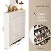 Armário de sapatos ultrafino estilo creme para entrada de casa, armário de hall de entrada com porta basculante e sapateira simples de grande capacidade integrada