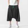 Pantalones Cortos Casuales Sueltos de Pierna Ancha Rectos de Tiro Bajo Estilo Japonés de Talla Grande para Hombre