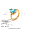 Anillo de Acero Inoxidable Chapado en Oro de 18K con Zirconia en Forma de Gota de Agua Verde Azul - Joyería de Lujo de Nicho de Alta Gama Europea y Americana para Mujeres