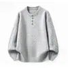 Suéter de Punto Cableado con Cuello Henley Americano para Otoño Invierno, Prenda Interior de Tres Dimensiones Trenzada, Holgado, Hombros Caídos, Estilo Pareja, Tejido de Punto para Hombre