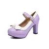 Zapatos de Mujer de Chengdu Pedidos Extranjeros Transfronterizos Moda Primavera 2025 Tacón Alto Suela Gruesa Tallas Grandes 40-47 Hebilla de Combinación de Colores con Lazo