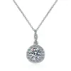 Collar de plata de ley S925 con moissanita de color para mujer, colgante redondo de cuatro puntas de 1 quilate, cadena para la clavícula con gema de color al por mayor transfronteriza
