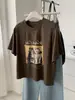 Camiseta de Moda de Algodón Puro con Estampado de Gato Desgastado Retro Americano de Manga Corta para Mujer, Estilo Nicho, Cuello Redondo, Dibujos Animados, Verano 2026