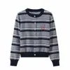 2025 Suéter Cardigan Rayado de Contraste Retro Tops para Mujer Primavera y Otoño Corto Delgado Manga Larga