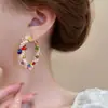 Pendientes de Aro Grandes con Bloques de Color y Cuentas para Mujer, Lujo Ligero, Gama Alta, Modernos, Pendientes Exagerados, Elegantes, Únicos, Atmosféricos, Accesorios de Oreja Versátiles
