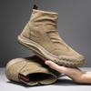 Camino Jiefan 2025 Nueva Piel Primavera y Otoño Explosiones Resistente al Desgaste Antideslizante Elegante Piel Botas de Lona de Moda para Hombre