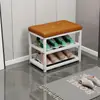 Armário de Sapateira Simples de Múltiplas Camadas para Entrada de Casa, com Assento, Almofada Macia em Ferro Forjado, Banco Multifuncional para Sapatos
