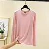 Nueva camiseta versátil de manga larga con cuello redondo de modal para primavera y otoño, una capa interior dulce y fina, un top cómodo para mujer