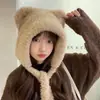 Chapéu de Tricô Feminino de Inverno à Prova de Vento e Frio com Proteção para as Orelhas, Novo Chapéu de Lã Fofo de Urso Outono e Inverno, Atacado