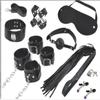 Conjunto de dez peças de couro preto com trava de couro artificial máscara de olho cruz backhand boca plug