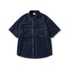 Bsapa Design Barra Crua Workwear Retrô Calça com Bolso Aba Camisa Jeans Masculina Verão Manga Curta Solta Cs3069