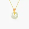 Collar Serpiente Rosa de Plata de Ley S925 para Mujer Nuevo Entrada China Lujoso Colgante de Jade Natural Hetian Estilo Nacional Regalo para Novia