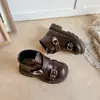 Botas tipo Martin para Niñas de 6-12 Años Botas Cortas Elegantes de Doble Hebilla Estilo Británico Otoño e Invierno Nuevas Botas de Piel para Niños Suela Suave Antideslizante Zapatos para Niños