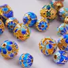 Cuentas Redondas Cloisonné Azul Antiguo Esmalte de Goteo Estilo Chino Hueco Cuentas Sueltas Pulsera Collar Llavero Cuentas Espaciadoras