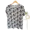 Camiseta sem mangas de Algodão e Seda Feminina para Mãe de Meia-idade e Idosa Top de Verão Fino Algodão Artificial Tamanho Grande Pulôver Floral