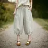 Pantalones Casuales de Cintura Elástica para Mujer, Pantalones Finos de Verano 7/8, Moda 2026 Pantalones tipo Mom, Pantalones de Pierna Ancha tipo Linterna de Algodón y Lino