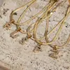 Moda Cruzada Europeia e Americana Simples Versátil Colar Joia Aço Inoxidável Banhado a Ouro 18K Corrente Rasa de Cobra Colar com Letra Zircônia